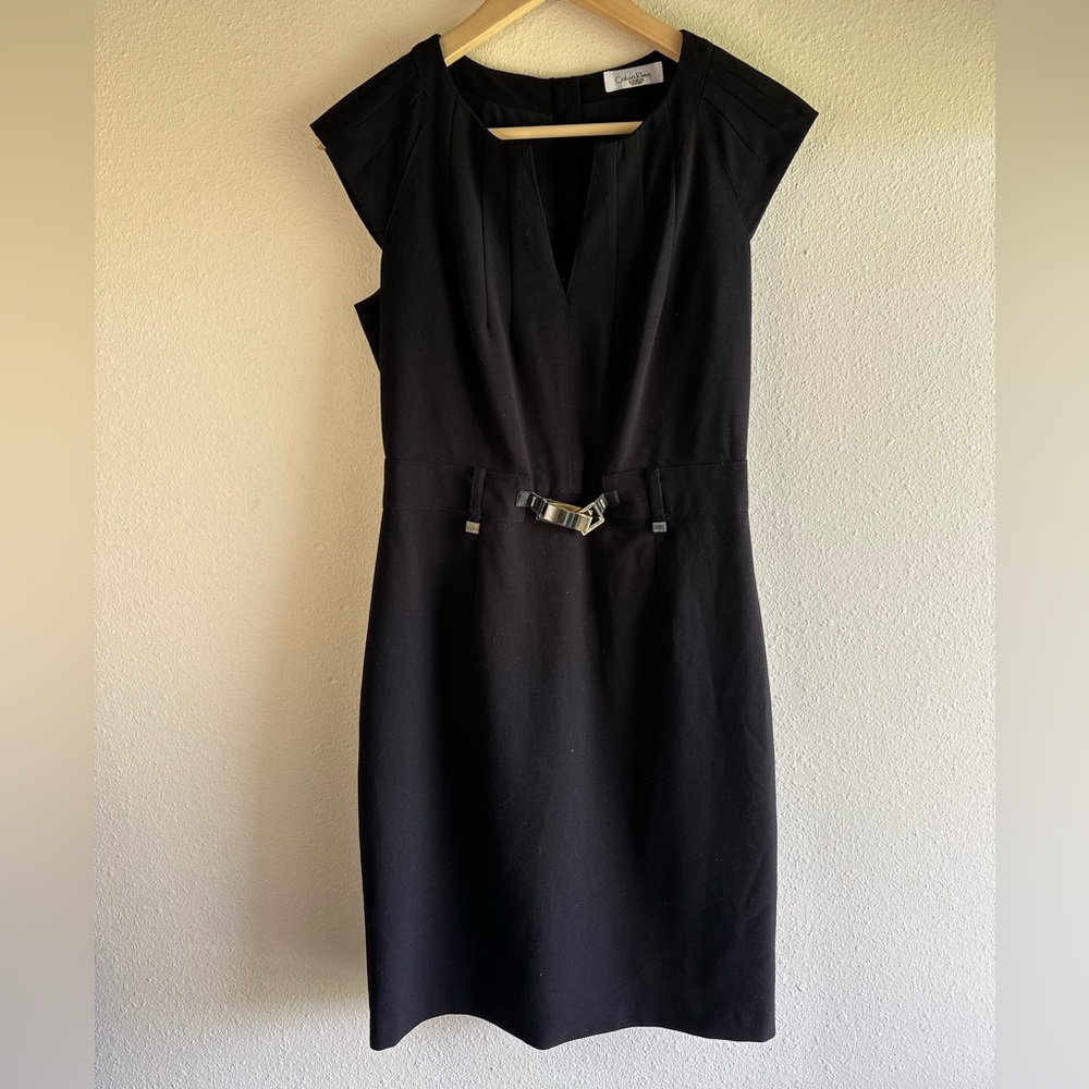 Calvin Klein Women’s Black Front Gold Buckle Business Dress